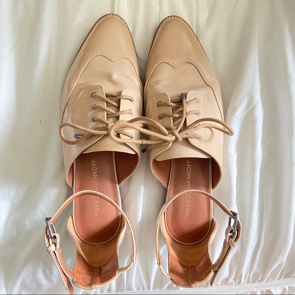 Rebecca Minkoff Tan Nude Pointed Toe Tie Flats Size 7